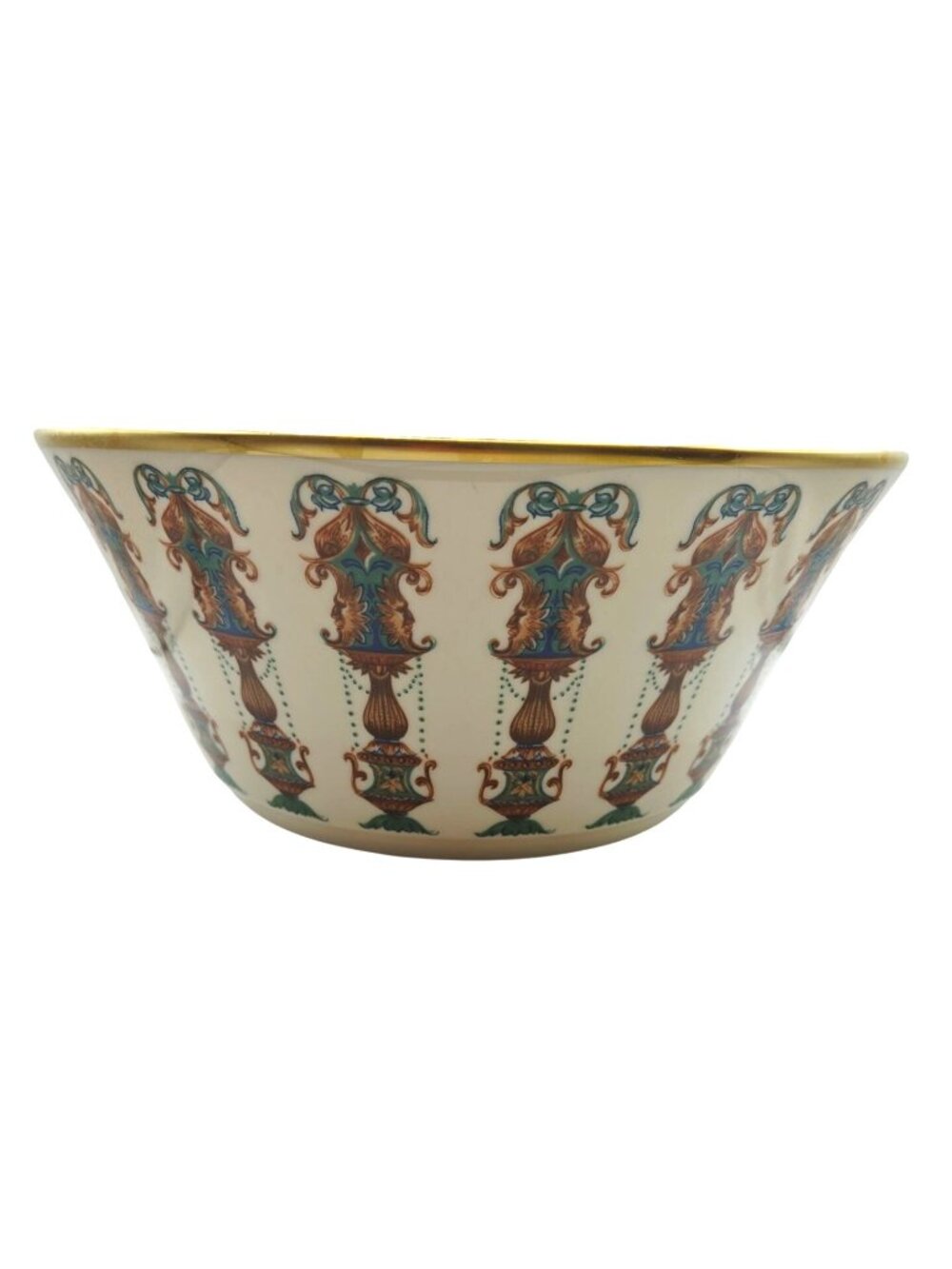 Vintage Lenox Lido 10" Serving Salad Bowl Gold Trim & Ornate Multicolor Pattern